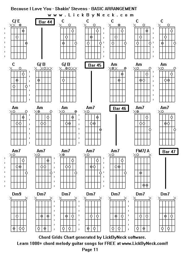 Chord Grids Chart of chord melody fingerstyle guitar song-Because I Love You - Shakin' Stevens - BASIC ARRANGEMENT,generated by LickByNeck software.